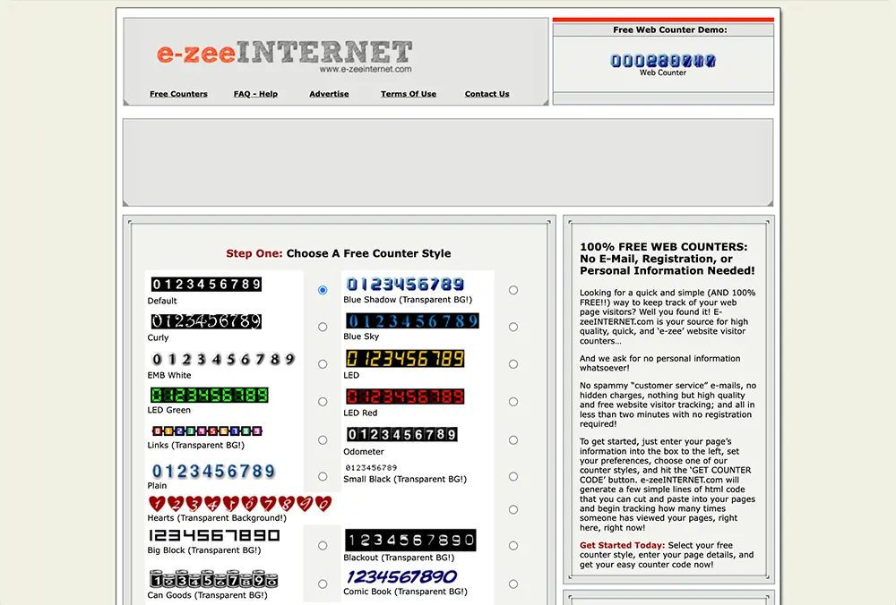 e-ZeeInternet homepage as it appeared between 2013 and 2026, with a cleaner layout and counter style picker